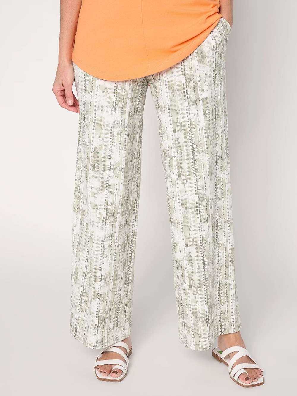 Denim & Co. Regular Beach Jersey Full Length Wide Leg Pants, Olive Sz XL a713222